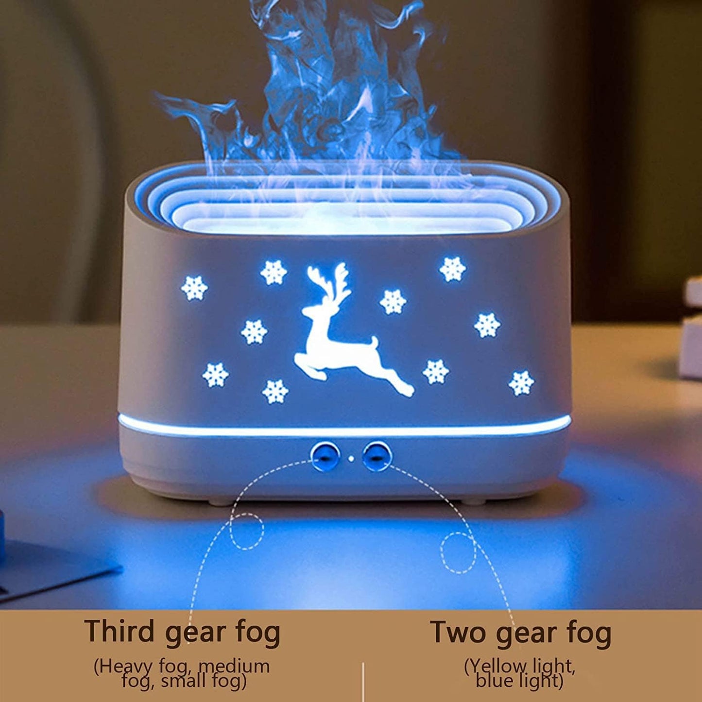 JS-1 Premium Flame Humidifier, 300ml Capacity, Night Light, Auto Shut-Off