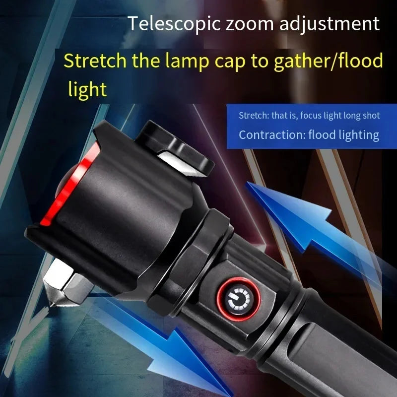 LED Flashlight-Multi-functional Rechargeable High Power Flashlight with Emergency Hammer